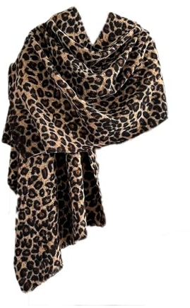 HuangJingYu Schal Leopardenmuster Damen Elegante Leo Schal Damen 185x65 cm Leopard Schal Winterlicher Schal Damen Braun Weich und Stilvoll