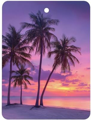 Sunset Ocean Beach Palm Trees Car Air Freshener Decorative Hanging Aromatherapy Tablets for Car Trucks Square
