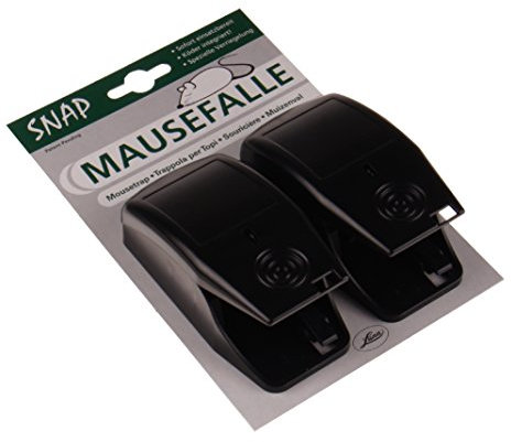 Xclou Mausefalle aus Kunststoff in Schwarz, Schnappfalle mit integriertem Köder, zweiteilig
