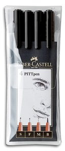 FABERCASTELL Tuschestift PITT artist pen, schwarz, 4er Etui