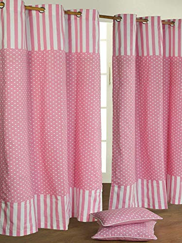 Homescapes Kindervorhang Mädchen Kinderzimmer Ösenvorhang Dekoschal Polka Dots 2er Set rosa weiß 117 x 137 cm (Breite x Länge je Vorhang) 100% Reine Baumwolle