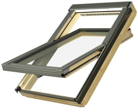 Dachfenster Fakro Schwingfenster 78x118cm Holz mit automatischer Dauerlüftung V40P Standardverglasung U3 mit Ziegeleindeckrahmen