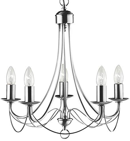Design Kronleuchter Wohn Zimmer Beleuchtung Decken Hänge Lüster Lampe silber Searchlight 6345-5SS