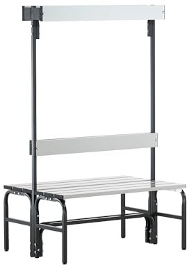 Certeo Sypro | Umkleidebank mit Aluminiumleisten | HxT 1650 x 725 mm | doppelseitig | Länge 1015 mm | 6 Haken | anthrazit