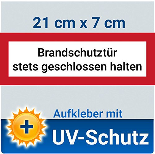 2x Aufkleber Schild Brandschutztür stets geschlossen halten, 21x7cm, Hinweisschild Brandschutz Feuerschutztür Brandschutzzeichen