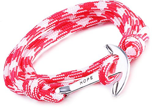 Unendlich U Hope Anker Damen Herren Charm Armband Geflochten Nylonseil Legierung Wickelarmband Multilayer Armreifen, Rot
