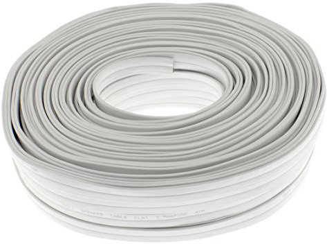 Cavo per altoparlante piatto 2 x 1,5 mm², colore bianco, 50 m, CCA, cavo audio, cavo per casse