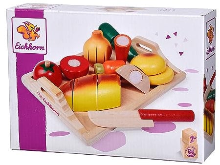 Eichhorn Tabla Alimentos y Cuchillo, Set de Juguetes de Madera para Niños a Partir de 2 Años - Madera, 25 x 14 x 3,5 cm