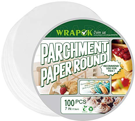 WRAPOK Backpapier, rund, 17,8 cm, fettdichtes Papier, antihaftbeschichtet, für Pfannen, Kochen, Kuchen, Kreise, 100 Stück