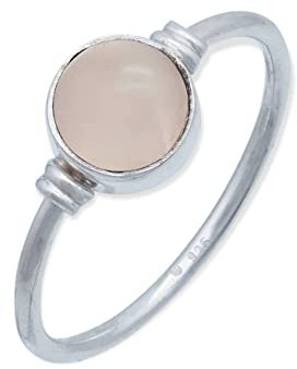mantraroma Ring Silber 925 Damen mit Stein Rosenquarz Edelstein rosa schlicht modern