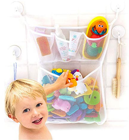 Badespielzeug-Tasche Bad Spielzeug Organizer Baby Bath Toy Organizer Net mit 2 Saugnäpfen an der Wand hängen(Weiß)