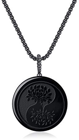 COAI Collar de Acero Inoxidable con Colgante Árbol de la Vida de Obsidiana Piedra Natural para Hombre