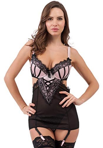 Lovehoney Womens Lingerie Pink Boudoir Belle Cut-Out Satin Chemise Set - Underwired and Moulded Cups - Medium: 10-12