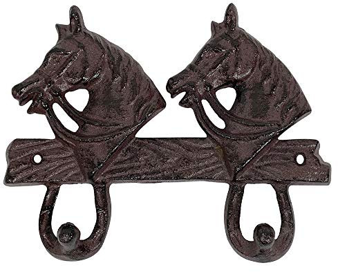 zeitzone Wandgarderobe Pferde 2 Haken Hufeisen Nostalgie Gusseisen Braun Antik-Stil