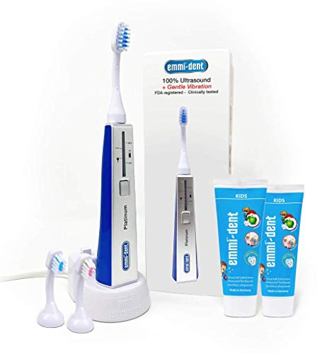 Emmi-dent Oral Waver Electric Toothbrush. Ideal for Sensitive Teeth, Plaque Removal and More! Includes Nano-Bubble Toothpaste (Kids Gentle Vibration Oral Waver with 100% Ultrasound)