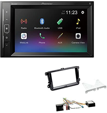 Pioneer DMH-A240BT 2-DIN Autoradio Bluetooth USB passend für Volkswagen VW T5 Transporter 2003-2015 runde Ecken, Piano Black inkl Canbus