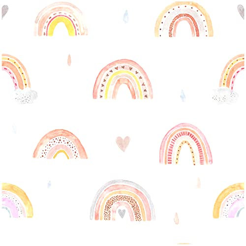 unigoos Watercolor Rainbow Peel and Stick Wallpaper Cute Removable Wall Paper Vinyl Self-Adhesive Colorful Contact Paper for Nursery Kids Room Cabinet DIY Decor 17.7 x118