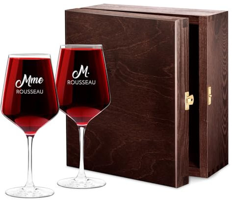 Maverton Set de 2 verre a vin en Cristal - Verres gravés 530 ml - Verres XL Cadeau Personnalisé - Cadeau couple - Set a vin pour parents - cadeau mariage - Ils