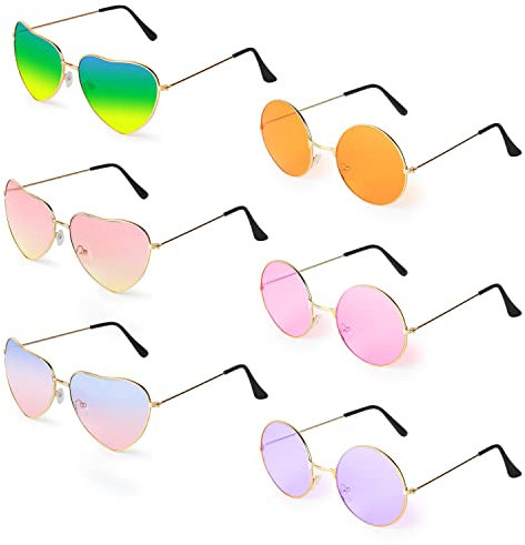 flintronic 6 Pack Herz Sonnenbrille, Herz Party Brillen, Retro Party Sonnenbrille, Hippie Herzförmige Brille, Partybrillen für Geburtstagsfeier Fasching LNeuheit Party Halloween Foto Requisiten