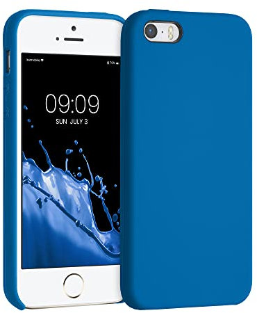 kwmobile Hülle kompatibel mit Apple iPhone SE (1.Gen 2016) / iPhone 5 / iPhone 5S Hülle - Silikon Handy Case - Handyhülle weiche Oberfläche - kabelloses Laden - Blue Reef