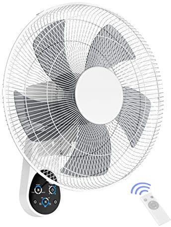 Wall Mount Fan, 16 Inch 5 Blades 5 Speeds Wall Fan with Remote Control, 90 Degree 8 Hour Timer Oscillating Fan for Bedroom Home Kitchen Gym Yoga Pilates Studio Glass Sunshine Room