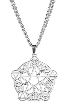 Tree of Life Pentagram Necklace Tree of Life Pendant Necklace Adjustable Stainless Steel Celtic Pentagram Pentacle Pagan Wiccan Necklace Christmas Jewelry Gifts for Women Men