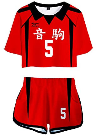 LKY STAR Haikyuu!! Damen Sommer mit Anime Volleyball Crop Top und Shorts, Karasuno Volleyball Mädchen Trainingsanzug 2 Stück Set