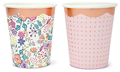 Hatton Gate Meadow Blooms Paper Party Cups Floral Mixed Designs 8 Per Pack