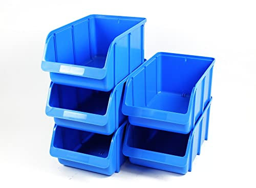 5 x Sichtboxen Stapelboxen aus Polypropylen PP Größe 4 Beständigkeit gegen Fette Harze Laugen Öle und Säuren stapelbar blau 207x155x332 mm für Werkstatt Garage Lager 1099292