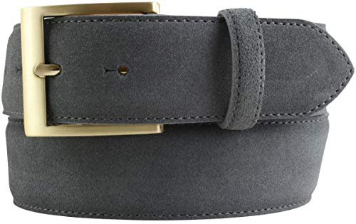 BELTINGER Jeans-Gürtel aus Veloursleder mit goldener Gürtelschnalle 4 cm | Velour-Ledergürtel 40mm | Herren-Gürtel Wildleder-Gürtel 4cm | Dunkelgrau 85cm