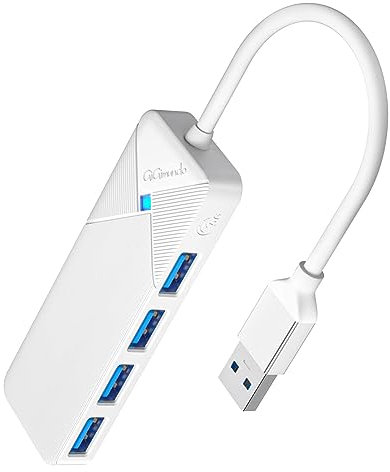 GiGimundo Ultra Slim 4-Port USB 3.0 Data Hub for Laptops, Macbooks, iMacs, Surface Pros, XPS, PCs, Flash Drives, Mobile HDDs & More - White