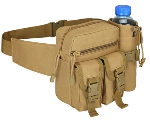 Marsupio Tattico,Marsupi Sportivo Impermeabile con Porta Bottiglia Acqua per Campeggio Escursione Trekking