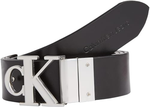 Calvin Klein Jeans Damen Gürtel Round Mono Pl Rev Lthr Belt 30Mm aus Kunstleder, Schwarz (Black/Black), 100 cm