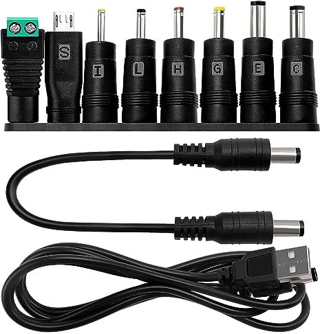 KUOQIY Universal DC Power Adapter Tips Kit, 8 PCS 5.5 X 2.1mm DC Barrel Jack Adapter, with 2 PCS Cable, for Fans, Routers, Desk lamps, Computers