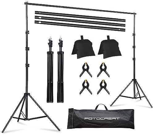 FOTOCREAT Hintergrundständer, 1,8 x 1,8 m, verstellbarer Ständer auf der | Hintergrundständer Hintergrund mit 4 Klemmen, 2 Sandsäcken für Fotografie, Hochzeit, Babyparty, Event-Dekoration, Fotostudio