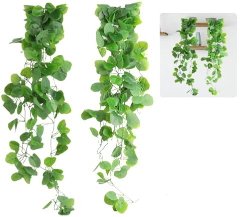 VFANDV Plantas Artificiales Colgantes, 2 Piezas Plantas Colgantes Artificiales 108cm, Plantas Colgantes Hiedra Verde Artificial para Boda Jardín Balcón Dormitorio Interior Decoración de la Pared