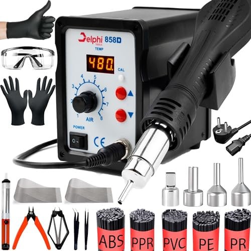 Delphi Tools 858D - Stazione di saldatura professionale per saldatura, in plastica, set completo di attrezzi per saldatura di precisione e saldatura in plastica