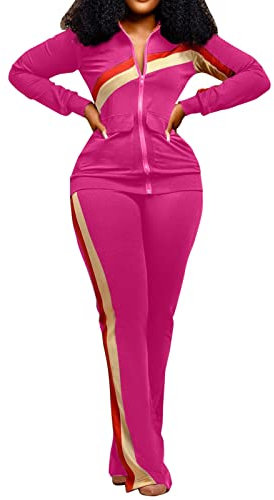 Jogginganzug Damen,Damen Sportanzug Traingsanzug Jogginganzug Frauen Zweiteiler Freizeitanzug Mit Reißverschluss Langarm Mantel und Hosen Herbst Winter 2 Stück Streifen Sport Anzug Set