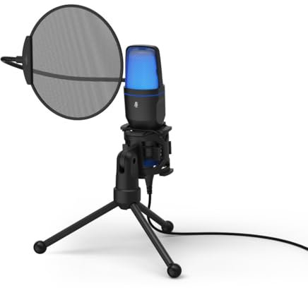 uRage Microphone Gaming pour PC Stream 410 HD (Mircophone à Condensateur, Micro Streaming Plug&Play/USB-C/Bouton Mute/Filtre Anti-Pop/Rétroéclairage LED) Noir