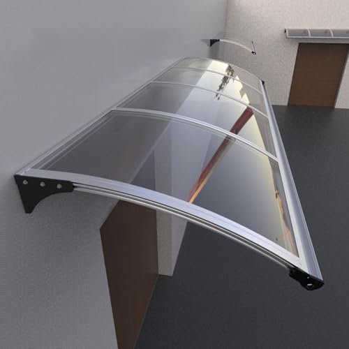 Vordach Haustür,Türvordach Haustürdach Pultvordach,Sonnenschutz Regenschutz Überdachung Haustür aus Aluminium und Polycarbonat,Tragkraft 300kg,Transparentes Pultbogenvordach (80x120cm/32 x47)