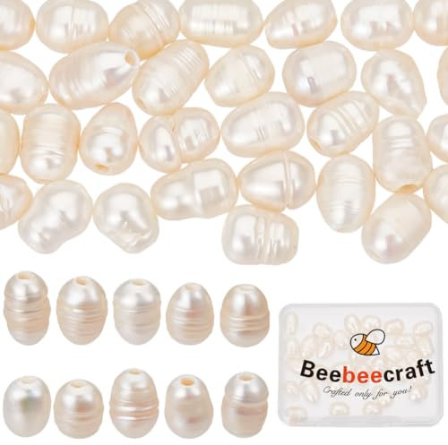 Beebeecraft 1 Box Mit 40 Stück Perlen Aus Natürlichen Süßwasser Zuchtperlen Mit Großem Loch Ovaler Verbinder Für Ohrringe Armbänder DIY Schmuckherstellung