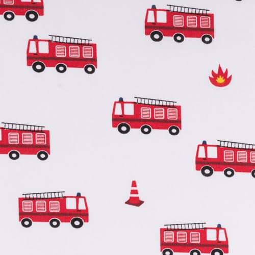 SCHÖNER LEBEN. Baumwollstoff Popeline Stoff Feuerwehr Flammen weiß rot 1,45m Breite