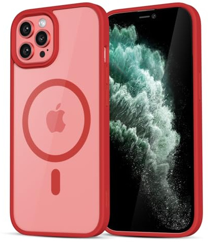 LoeoeL for iPhone 11 Pro Max Case Clear Mag Safe, Ultra Thin Slim Cover Magnetic Compatible with Magsafe Phone Case for Women Men Girl, Cute Soft TPU Silicone & Transparent Hard Plastic, Red