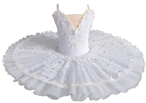 Tytyozay Professionelle Mädchen Ballett Tutu Kleid, Frauen Kinder Ballett Tanz Kostüm Platte Pfannkuchen Tutu Ballerina Party Rock,Weiß,160