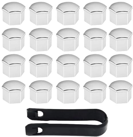 LILIKAI 20pcs Cache Ecrou 17mm,Cache Boulon,Cache Boulon Jante,Capuchons Protection Hexagonal,Couvre-Écrous Roue avec 1 Clip,Capuchons Argentés Écrous Cache Boulon pour Voitures,avec Outil Demontage