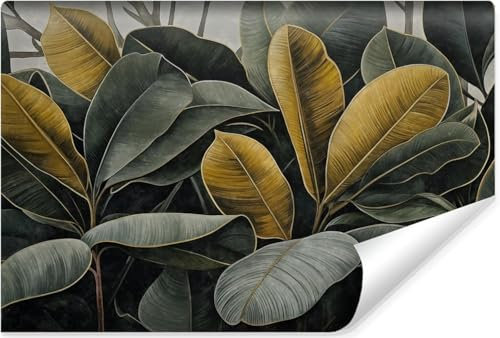 Muralo - 3D Tapete Vliestapete - Fototapete 3d Effekt - Tapete für Wohnzimmer Schlafzimmer Wandtapete - Fototapete - Grüne und gelbe tropische Blätter Motiv - Br.104cm x Hö.70.5cm