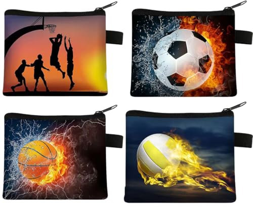 AIYVELU 4 Stück Jungen Brieftasche mit Fußball-Muster, Personalisierte Mini Zip Coin Purse