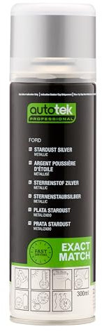 AutoTek Professional Exact Match Car Spray Paint, Ford Stardust Silver Metallic Aerosol Spray, 300 ml