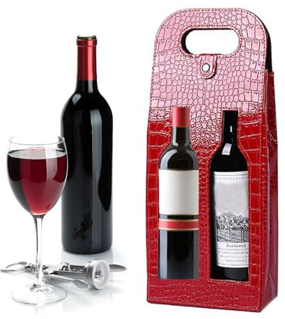 Rotwein Flaschenbeutel, 2-Flasche Wein Tasche Träger Tote Wein Champagner Geschenktasche, wiederverwendbare Leder Wein Tote Tragetasche Box Halter, Leder Wein Flasche Packag Tasche (Rot)
