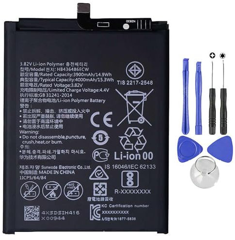 Batería compatible con Huawei P20 Pro, Mate 20, Mate 10, Mate 10 Pro HB436486ECW 4000 mAh con kit destornillador incluido